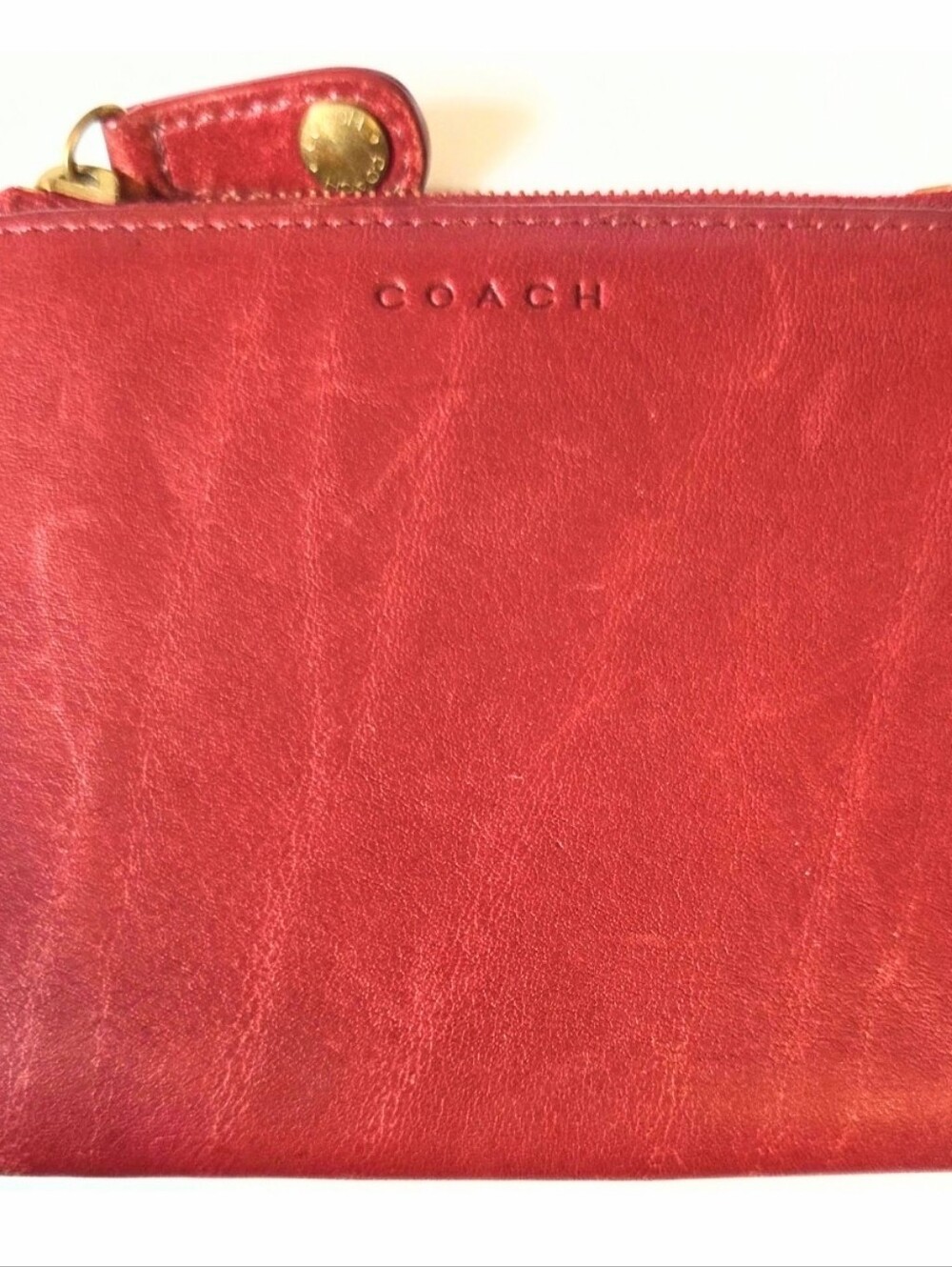 Coach RED LEATHER Vintage Folding wallet Zipper Change Pocket